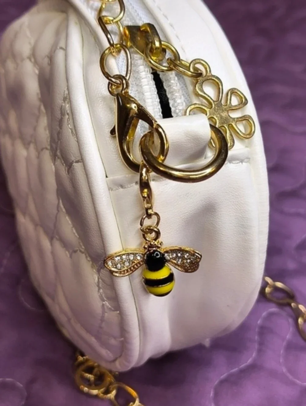 Gold Tone Bee Charm Pendant with Yellow & Black Enamel